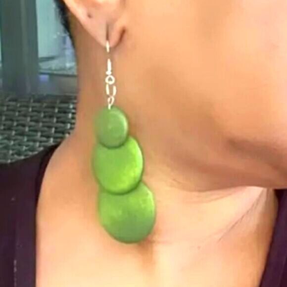 Hand Crafted Jewelry - Beautiful vibrant green wooden earrings
